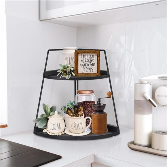 2 Tier Bathroom Counter Organizer, Wood Bathroom Organizer Countertop, Corner - Picture 4 of 7